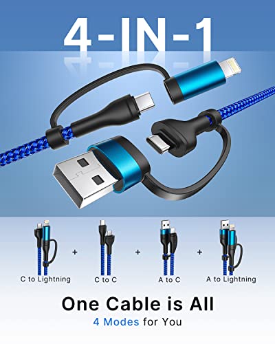 Image of XUDUO 4 in 1 Charging Cable Fast USB C Cable Type C Charger 60W Lightning Cable Adapter USB C to USB C Cable for iPad Charger Fast Multi Charging Cord Fits iPhone 17 16 15 /15 Pro /15 Plus /14 Pro Max