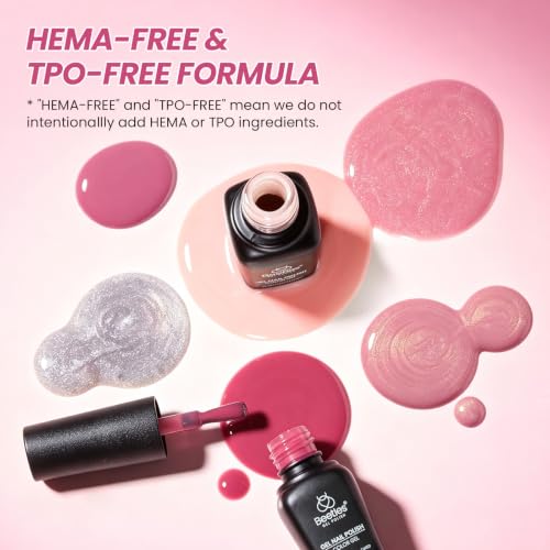 Image of Beetles Nude Pink Gel Nail Polish Set, Nude Paradise Gel Polish Kit 25PCS 20 Colors Jelly Pink Sheer Glitter White Soak Off UV Base Glossy Matte Top Coat Nail Charms Gift for Women