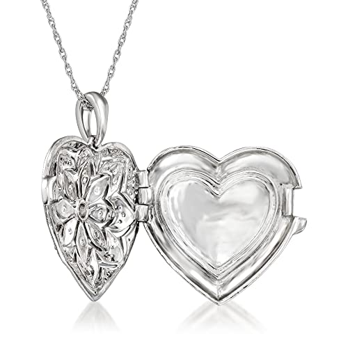 Ross-Simons 0.25 Ct. T.w. Diamond Floral Heart Locket Necklace In Sterling Silver. 18 Inches #TOP2