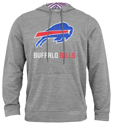 Zubaz NFL Men's Heather Grey Fleece Hoodie With Zebra Colored Hood, Pro Football Hoodie, Buffalo Bills, Large
