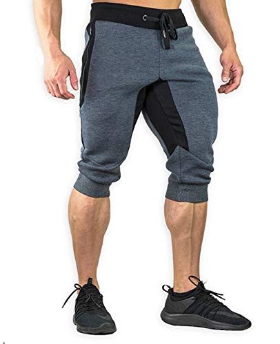 TBMPOY Men's 3/4 Cotton Casual Shorts Running Capri Breathable Below Knee Gym Jogger with Zipper Pockets(02gray,US 38)