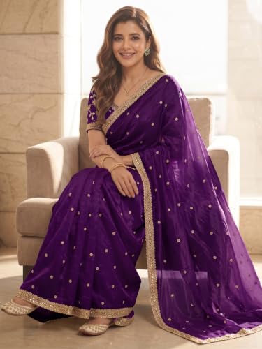 Image of Space Sattin Multi Sequence Full Worked Saree With Original Mirror Lace & Havey Sequence Full Worked Unstitched Blouse Piece