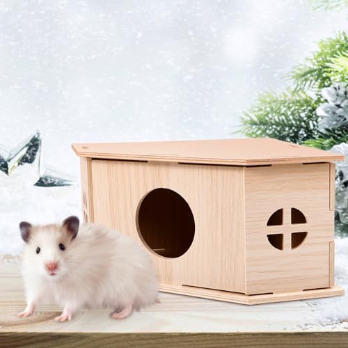 Casita de madera para hámster Housoutil con diseño triangular para jaula 5