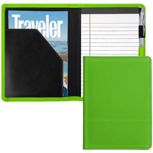 Image of Classic Padfolio /Junior Portfolio Folder Case, Business A5 Binder Organizer Notepad for Men Women, 5 x 8 Writing Pad Included, Green