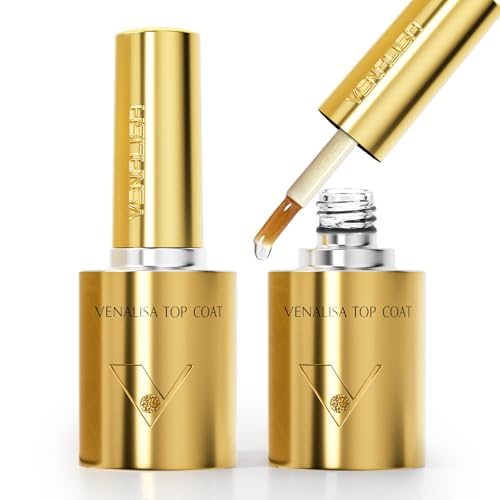 VENALISA 2 Pcs No Wipe Gel Top Coat Set- High Gloss Shiny Long Lasting Top Coat Clear Gel Nail Polish Kit, Nail Art Home and Professional Manicure