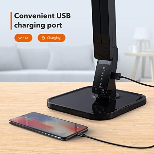 LED Desk Lamp, Reading Lamp with 1-Hour Timer, USB Charging Port, 4 Lighting Modes & 5 Brightness Levels & Memory Function, Desk Lamp for Study, Office & Bedroom, Metal Base 14W Bedside Table Lamp