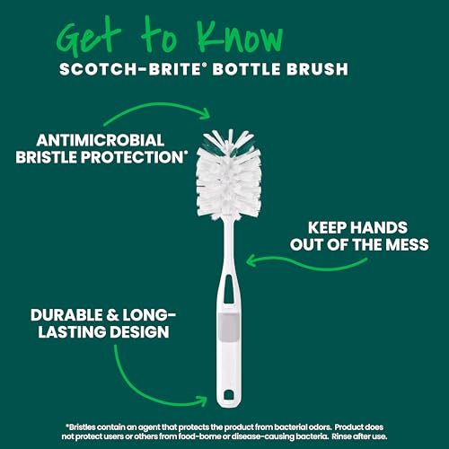 Image of Scotch-Brite Glass and Water Bottle Brush, Long-Lasting Bristles, Safe On Multiple Types of Water Bottles, Baby Bottles, Vases, and More (6-Pack)