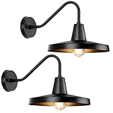 2-Pack Outdoor Wall Lights, 17' Farmhouse Exterior Lighting Fixtures Wall Mounted, Waterproof Gooseneck Porch Lights with E26 Socket, Anti-Rust Industrial Black Barn Light for Garage Patio Front Door
