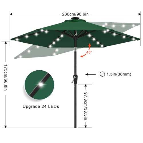Image of ABCCANOPY Durable Solar Led Patio Umbrellas with 24LED Lights 7.5FT (Green)