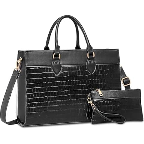 Laptop Bag for Women 15.6 inch Work Tote Bags for Women Waterproof Large Capacity Classy Leather Computer Bag Business Office Briefcase Bag with Clutch Purse Black Cover