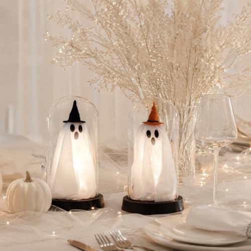 AIZXING Halloween Decorations-Halloween Decor Indoor-Light Up Ghost in Glass Cloche | Cute Ghost with Light for Home Kitchen Mantel Tabletop Party Decor and Holiday Decorations - image 4