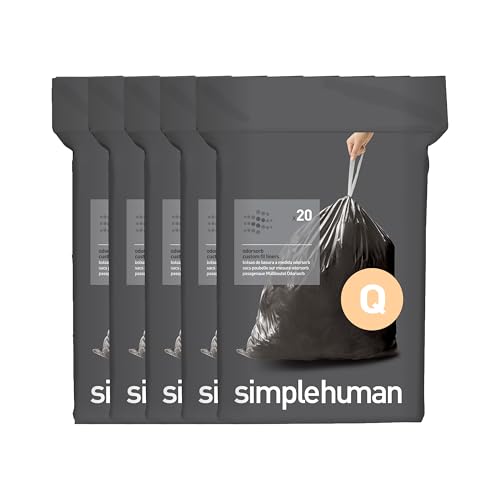 Image of simplehuman Code Q 100 Count Odorsorb Custom Fit Liners, Drawstring Odor Absorbing Trash Bags, One-by-One Mess-Free Dispense, Extra Thick & Double Seamed, 50% PCR Plastic, 50-65 Liter / 13-17 Gallon