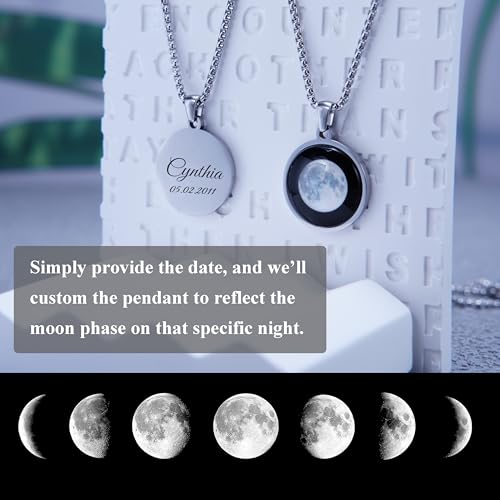 Custom Moon Phase Necklace for Women – Personalized Night Sky Jewelry with Name, Initial & Date Engraved – Unique Lunar Gift for Mom, Daughter, or Her3