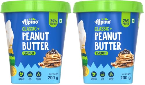 Image of ALPINO Classic Peanut Butter Crunch 200 G - Roasted Peanuts, Brown Sugar & Sea Salt - 24g Protein, Gluten Free - Plant Based Peanut Butter Crunchy (Pack of 2)