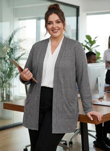 Image of OLRIK Plus Size Cardigan for Women 2026 Lightweight Open Front with Pockets