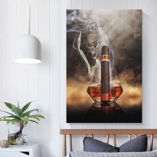 FNFDKDK Cigar Whiskey Canvas Poster Wall Art Still Life Kitchen Bar Wall Art Paintings Canvas Wall Decor Home Decor Living Room Decor Aesthetic 16x24inch(40x60cm) Unframe-Style - Image 5