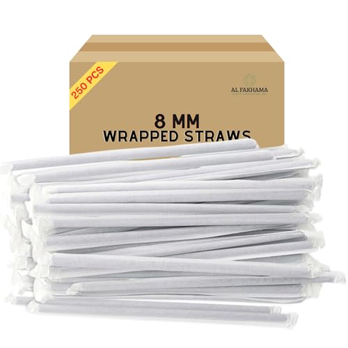 8mm Standard Black Plastic Straws Reusable Individually Wrapped Straight Cut (Not Pointy) Safe for Kids Perfect for Soda Water Tea & Beverages 250 Pcs Pack
