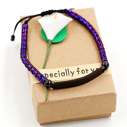 Generic Gear Shape Purple Hematite Beads Customized Name Id Bracelet For Women Girls Best Friends Birthday Graduation Gift Y1457, 1Engraving, Purple Stone #TOP4