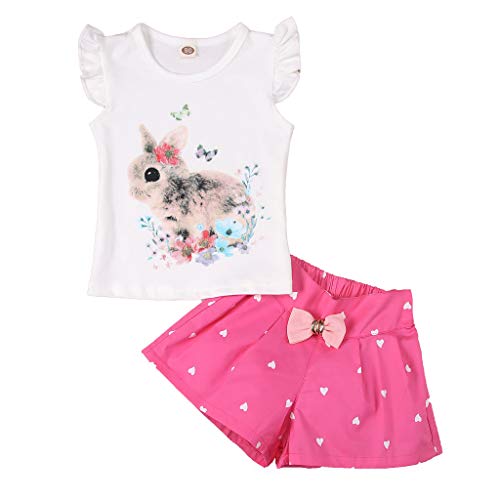CM C&M WODRO Baby Girl Easter Bunny Clothes Outfits Short Sets 2 Pieces with T-Shirt + Short Pants (Pink, 2-3T)