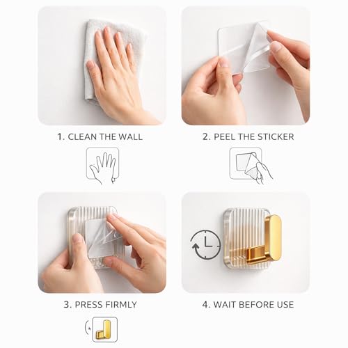 Image of SIGNAMIO 8pcs Self Adhesive Wall Hooks for Hanging Heavy Duty, Damage Free Adhesive Wall Hook for Kitchen Bathroom Bedroom, Made in India Premium Storage Solution Golden