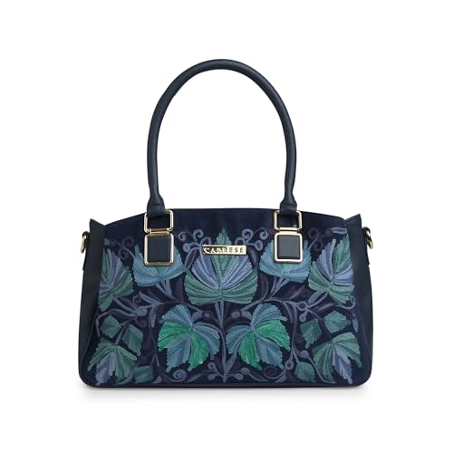 Image of Caprese Siji Tresana Large Satchel Bag for Women | Kashida Embroidery Handbag with Adjustable & Detachable Strap & 3 Spacious Compartments | Stylish Handheld Bag for Work, Travel & Everyday Use