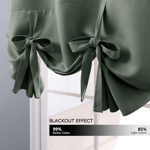 NICETOWN Thermal Insulated Blackout Curtain Tie Up Shade for Small Window Short Balloon Shade, Thermal InsulatedWindow Valances for Classroom Office Decor, W52 X L45, 1 Piece, Dark Mallard - image 3