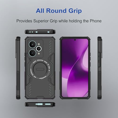 Image of amazon basics Back Case Cover for Realme 15 Pro 5G | MagSafe Case with Built-in Metal Ring | Supports MagSafe Charger, Wallet & Car Mount | Shockproof Hybrid PC + TPU | Black