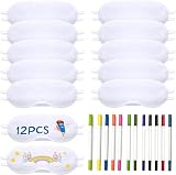 NganSuRong Sleepover - Suministros de fiesta para niñas, colorea tu propia máscara de ojos con 8 rotuladores de tela, cubierta de ojos blancos para viajes, juegos de pijamas, suministros de fiesta (12