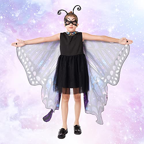 Tibeha Butterfly Wings Costume For Girls - Halloween Cape Kid With Mask, Head Clips, Antenna Headband #TOP2