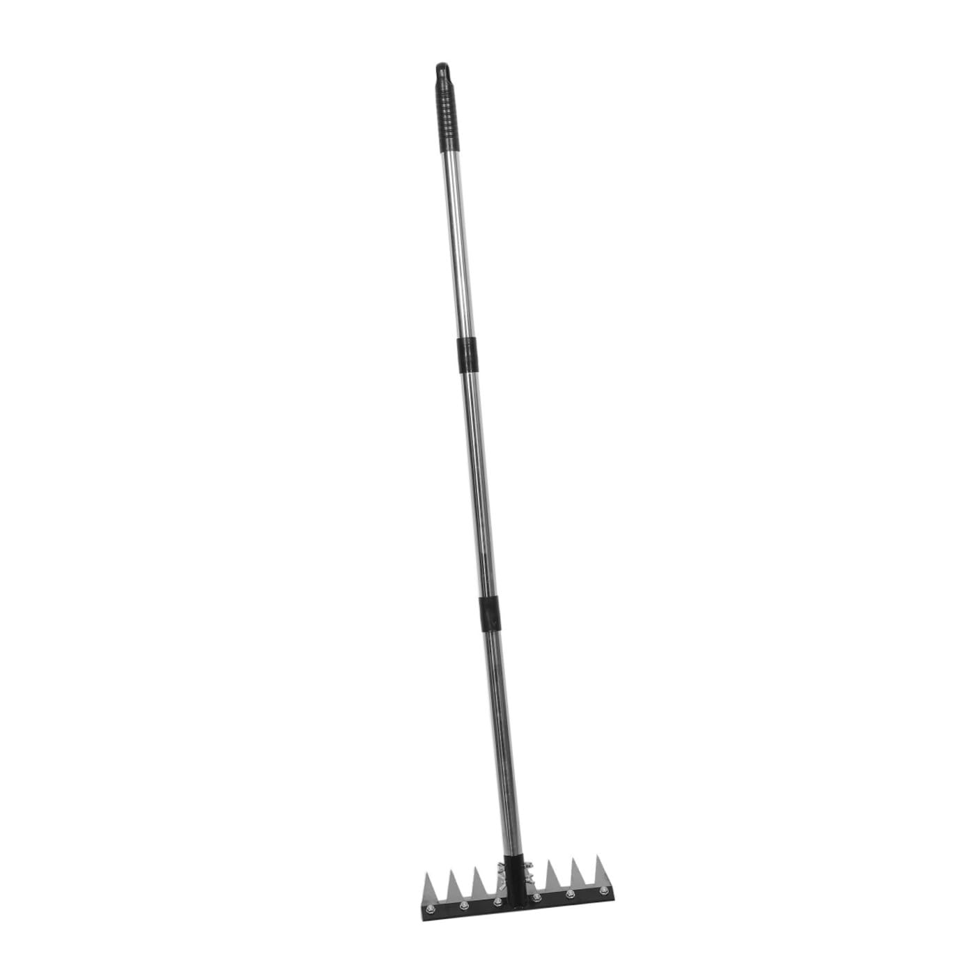 Rastrillo de Jardinería y Rastrillo de Deshierbe con 8 Dientes Mango Ajustable Desmontable Aluminio Plástico E Hierro Negro para Malezas y Residuos en Jardín y Arbustos