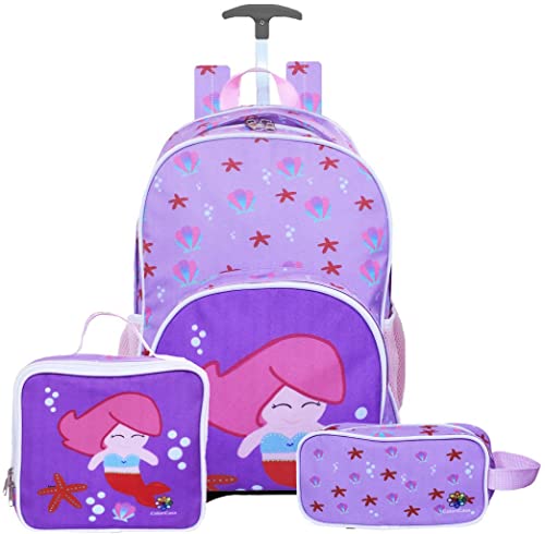 Kit Mochila Infantil Sereia Tam G Meninas Escolar Rodinhas Lancheira Estojo