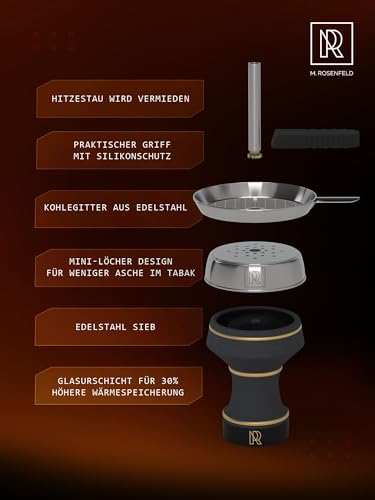 M. ROSENFELD Shisha Steinkopf Set – massiver Shisha Kopf mit Kaminaufsatz, Shishakopf glasiert für optimale Wärmespeicherung & länger Rauchspaß
