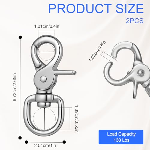 ElevateTech 2Pcs Swivel Snap Hooks Stainless Steel Lobster Claw Clasps Heavy Duty Clasp Hooks Eye Bolt Snaps Fastener Key Chains Suitable Bag Straps Pet Leashes Flagpoles (2.76 × 0.98 Inches)