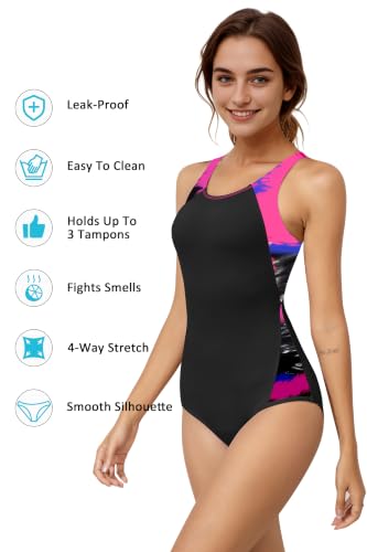 Image of Beautikini Period Swimwear One Piece Sporty Racerback Color Block Swimsuit