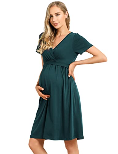 KOJOOIN Damen Umstandskleid V-Ausschnitt Stillkleid Kurzarm Casual Falten...