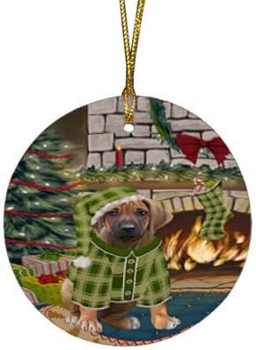 Christmas Express Delivery Red Truck Running Rhodesian Ridgeback Dogs Round Flat Ornament - Pet Decorative Hanging Ornaments for Christmas X-mas Tree Decorations - 2.75" Round Christmas Ornament
