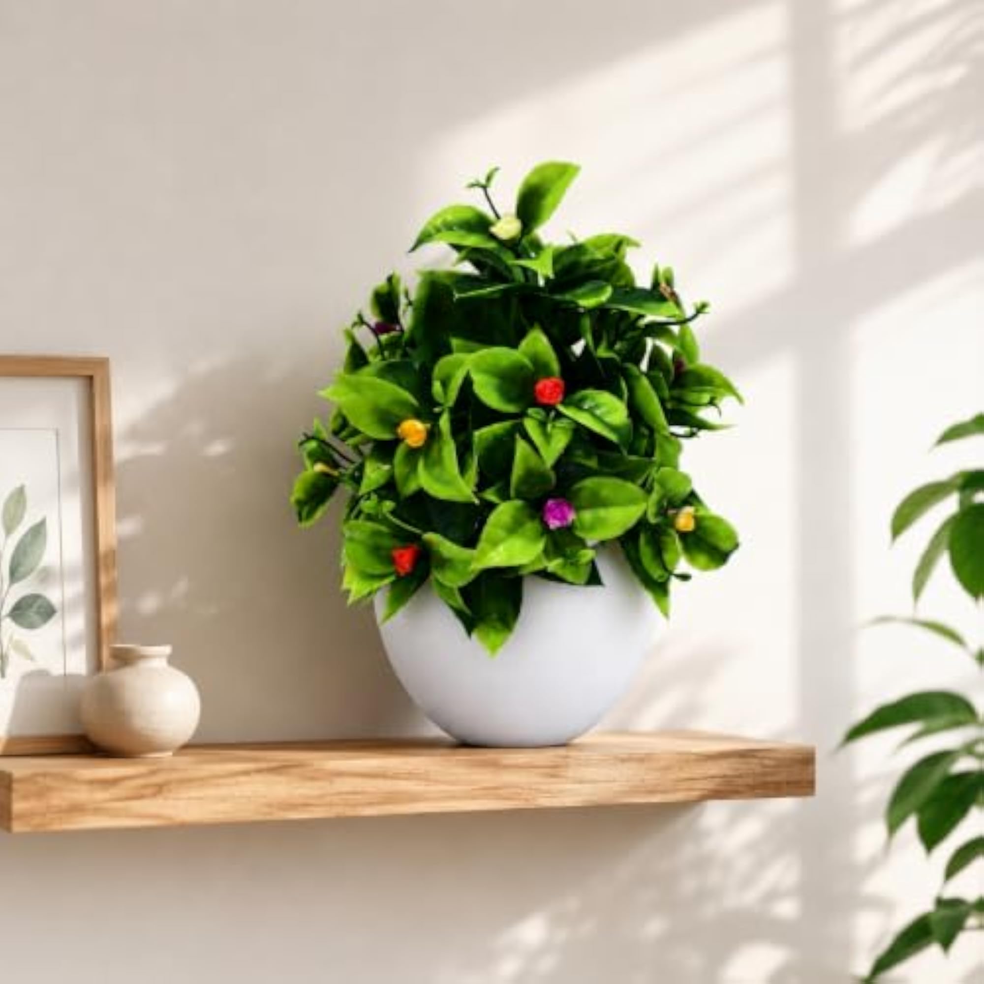 Artificial Green Plant with White Pot, Elegant Decor