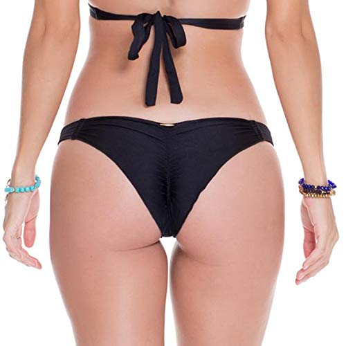 Luli Fama Womens Verano De Rumba Strappy Brazilian Ruched Back Bikini Bottoms, Black, Medium Us #TOP1