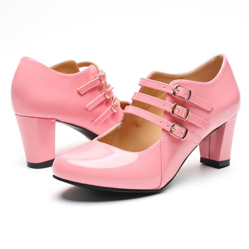 Women's Mary Jane Pumps Low Block Chunky Heels Closed Round Toe Dress Wedding Office Work Dress Shoes 6