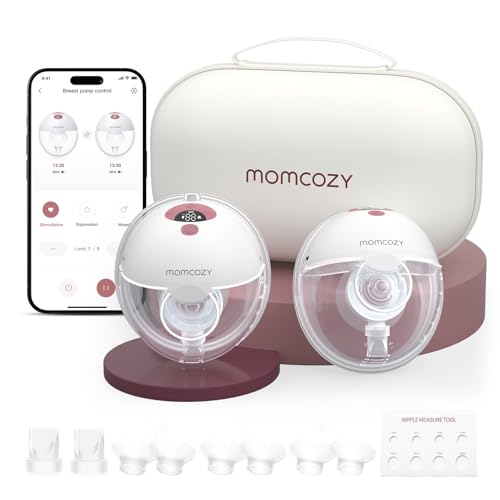 Image of Momcozy M5 Smart APP Controlled Wearable Breast Pump, 2-Pack Cozy Red | Hands-Free and Wireless, 3 Modes 9 Suction Levels, BPA-Free, Portable Lightweight, 24mm Flange