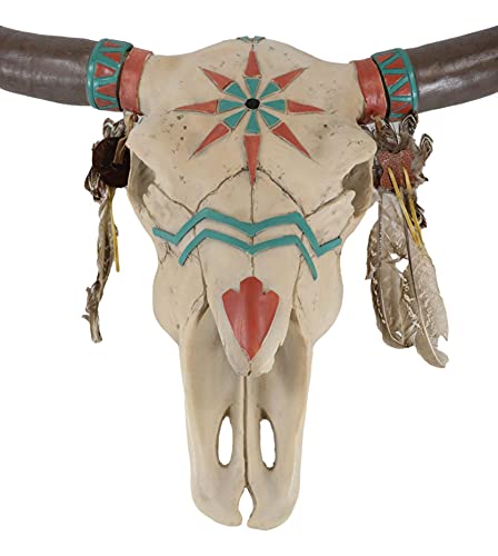 Ebros Gift Large 22" Wide Navajo Native Spirit Sun Dreamcatcher American Buffalo Bull Cow Cattle Skull Wall Head Decor Hanging Sculpture Plaque Bison Steer Figurine Bulls Cows Steers Taxidermy Skulls #TOP5