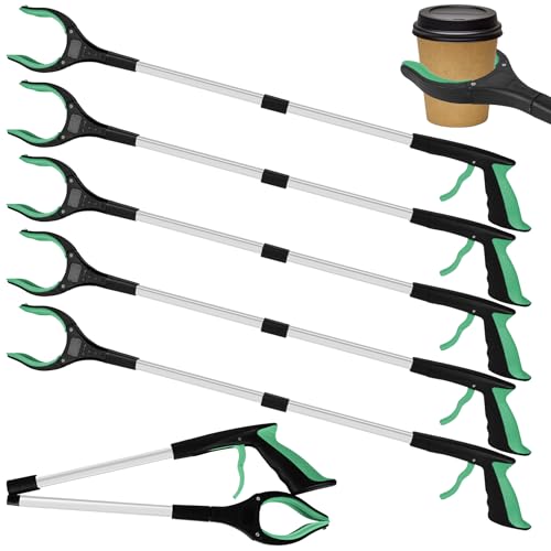 6 Pack 32 Inch Commercial Trash Grabber for Elderly Assist, Heavy Duty Lightweight Reacher with Ergonomic Handle &amp; Non-Slip Grip, Multi-Use Outdoor Home Garden Cleanup Mobility Aid ToolGreen)