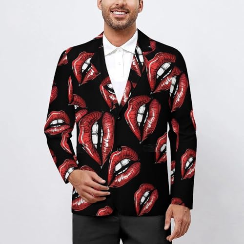 Vintage Red Lips Print Men's Suits Dress Business Formal Suit Print Jackets Coat for Wedding Party2