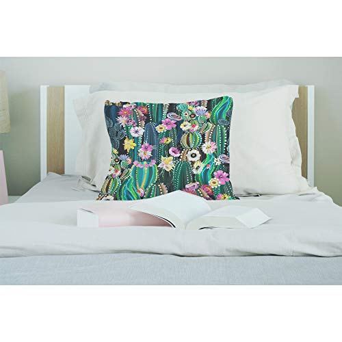 Ekobla Watercolor Cactus Throw Pillow Cover Green Plants Succulent On Desert Exotic Blossom Cozy Square Cushion Case For Men Women Boys Girls Room Home Decor Cotton Linen 18X18 Inch #TOP2