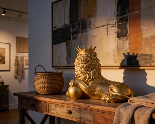 Estatua León Feng Shui Decoración Hogar Dorada miniatura 3