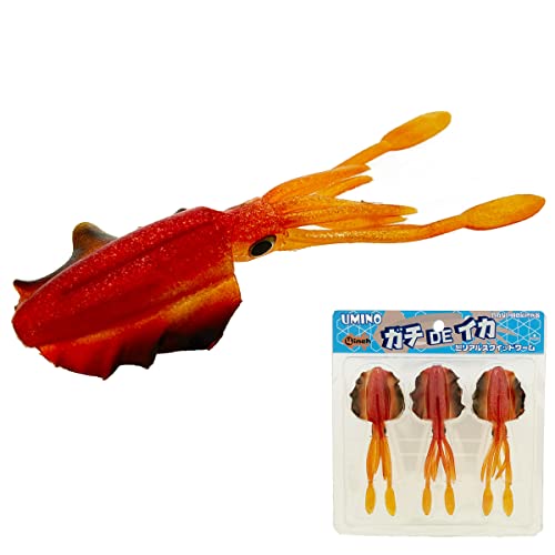 UMINO (ウミノ) ガチDEイカ ワームVer. 3本入 イカ型ルアー タイラバ 鯛ラバ ロックフィッシュ (超・赤金) 2枚目