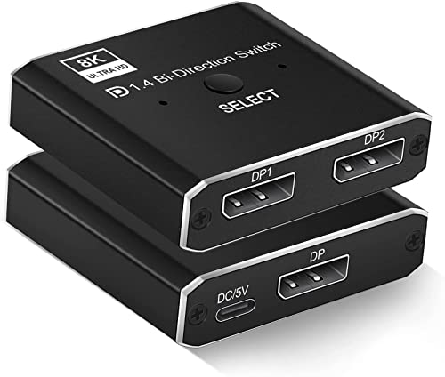 Image of Etzin Displayport Switch, 8K@30Hz Bi-Directional DP 1.4 Switcher, Two-Way DP Switch Selector Box 2x1 or 1x2, 4K@120Hz Manual Display Port Splitter 2 in 1 Out for Computer Monitor Projector TV-EPL-902H