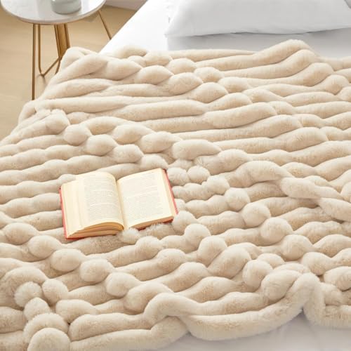Lanqinglv Kuscheldecke Flauschig Decke Beige,Super Warme Plüsch Decke Wohndecke Dick… – Ansicht 5