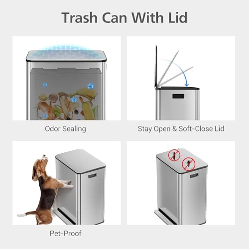 Caneca de basura dual de acero inoxidable 60L miniatura 7