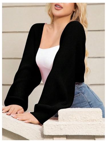 Women's Plus Size Cropped Cardigan Long Sleeve Open Front Ribbed Knit Bolero Shrugs Sweater3